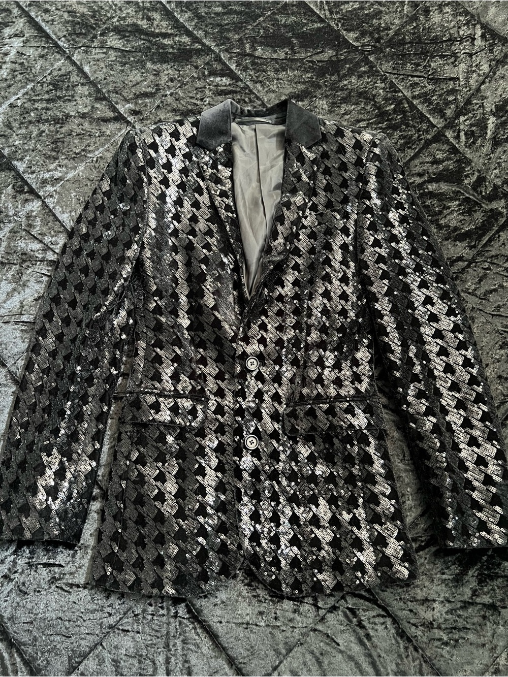 ASOS Black Sequin Houndstooth Blazer